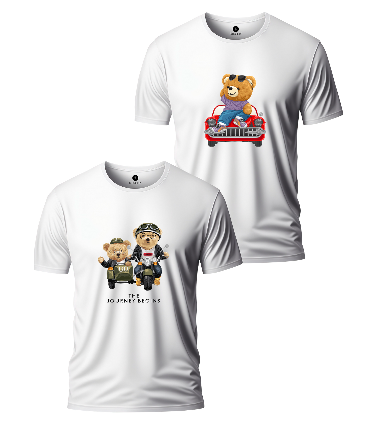 JAY VIRU & TADDY WITH CAR T-SHIRT BUY 1 GET 1 FREE